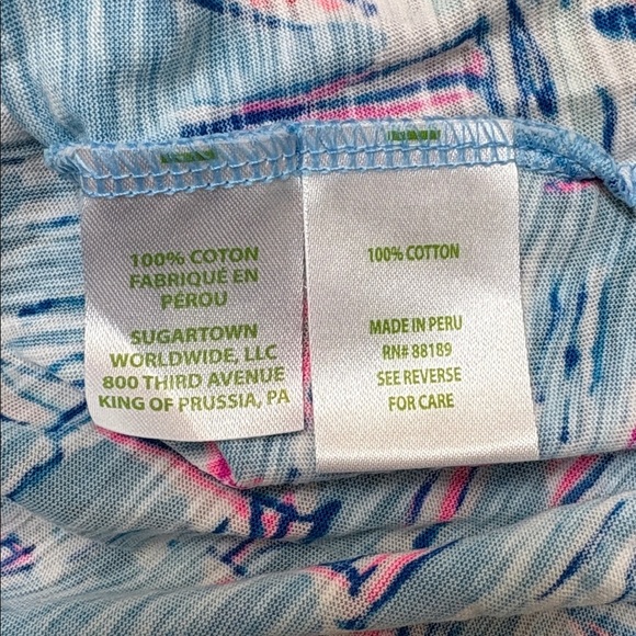 Lilly Pulitzer Etta Scoop Neck Top Tshirt boatylicious Zanzibar Blue Pink Small - Picture 7 of 7